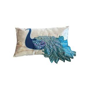 Thro Mario Lopez Peacock Lumbar 9"x18"‎ Pillow Embroidered BEAUTIFUL